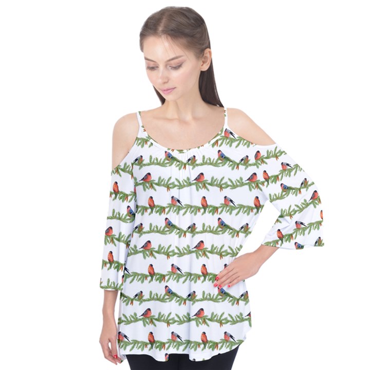 Bullfinches On The Branches Flutter Sleeve Tee 