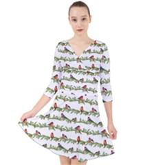 Bullfinches On The Branches Quarter Sleeve Front Wrap Dress by SychEva