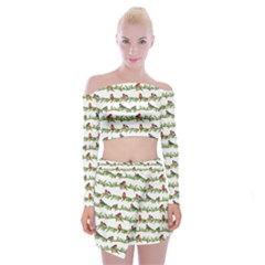 Bullfinches On The Branches Off Shoulder Top With Mini Skirt Set by SychEva