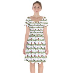 Bullfinches On The Branches Short Sleeve Bardot Dress by SychEva