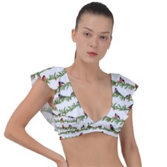 Bullfinches On The Branches Plunge Frill Sleeve Bikini Top by SychEva