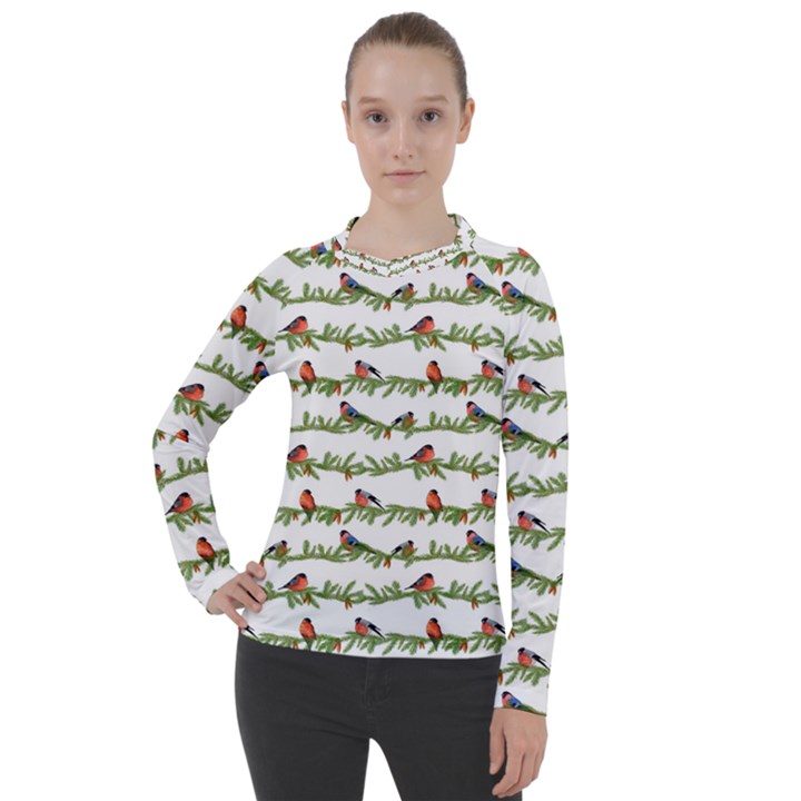 Bullfinches On The Branches Women s Pique Long Sleeve Tee