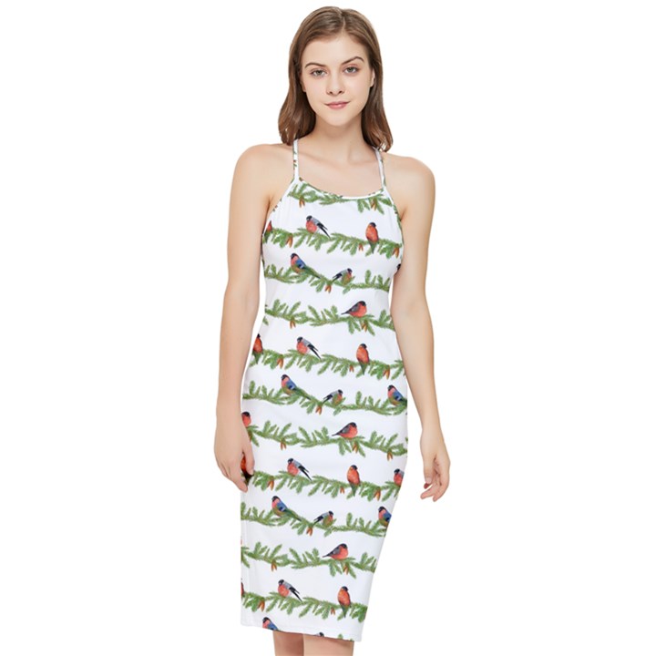 Bullfinches On The Branches Bodycon Cross Back Summer Dress