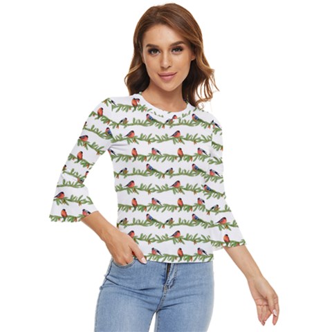 Bullfinches On The Branches Bell Sleeve Top by SychEva