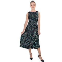 Emerald Distortion Midi Tie-back Chiffon Dress by MRNStudios