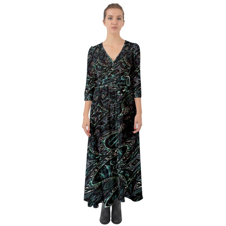 Emerald Distortion Button Up Boho Maxi Dress