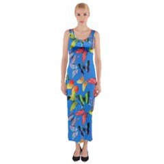 Bright Butterflies Circle In The Air Fitted Maxi Dress by SychEva