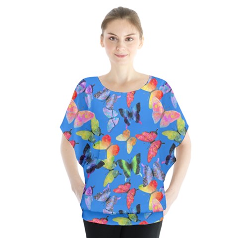 Bright Butterflies Circle In The Air Batwing Chiffon Blouse by SychEva