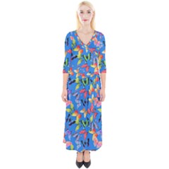 Bright Butterflies Circle In The Air Quarter Sleeve Wrap Maxi Dress by SychEva