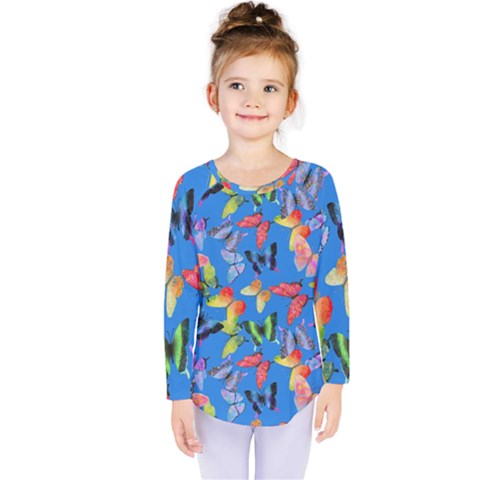 Bright Butterflies Circle In The Air Kids  Long Sleeve Tee by SychEva