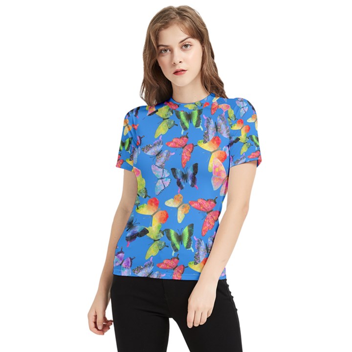 Bright Butterflies Circle In The Air Women s Short Sleeve Rash Guard