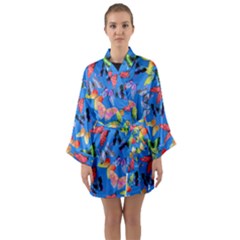 Bright Butterflies Circle In The Air Long Sleeve Satin Kimono by SychEva