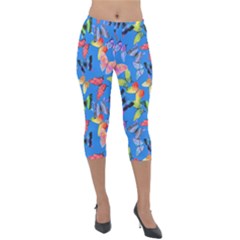 Bright Butterflies Circle In The Air Lightweight Velour Capri Leggings  by SychEva