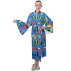 Bright Butterflies Circle In The Air Maxi Velour Kimono by SychEva