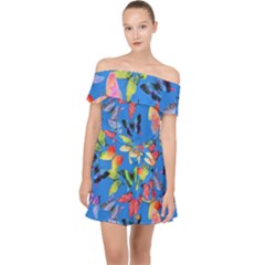 Bright Butterflies Circle In The Air Off Shoulder Chiffon Dress by SychEva