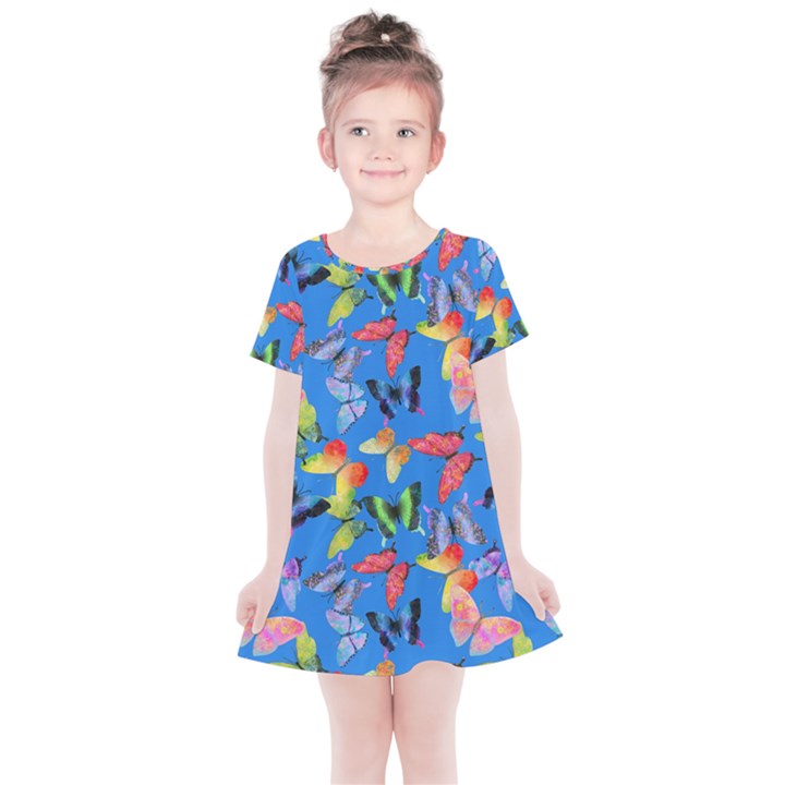 Bright Butterflies Circle In The Air Kids  Simple Cotton Dress