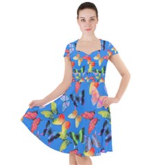 Bright Butterflies Circle In The Air Cap Sleeve Midi Dress by SychEva