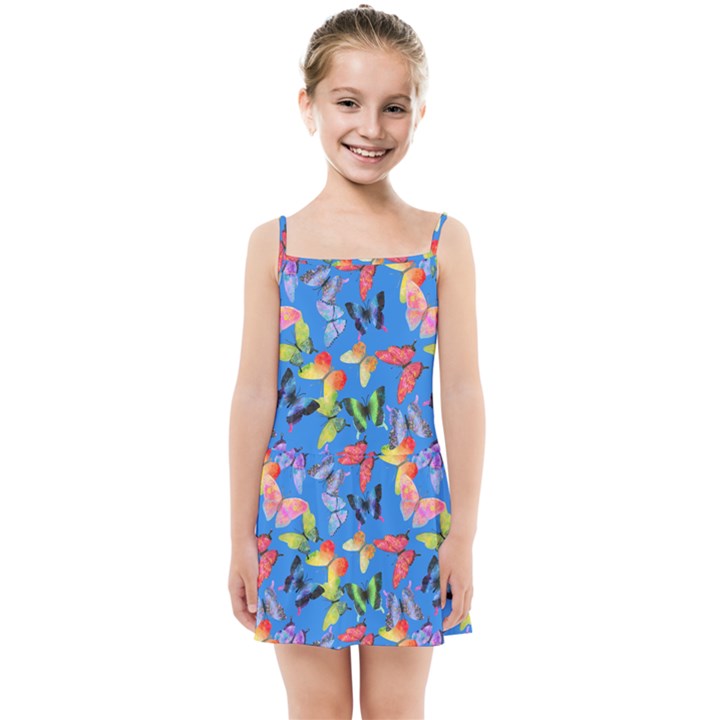 Bright Butterflies Circle In The Air Kids  Summer Sun Dress