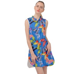 Bright Butterflies Circle In The Air Sleeveless Shirt Dress by SychEva