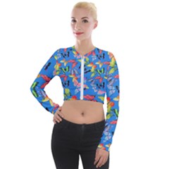 Bright Butterflies Circle In The Air Long Sleeve Cropped Velvet Jacket by SychEva