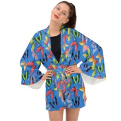 Bright Butterflies Circle In The Air Long Sleeve Kimono by SychEva