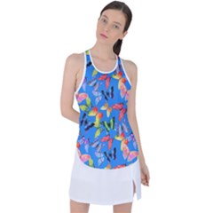 Bright Butterflies Circle In The Air Racer Back Mesh Tank Top by SychEva