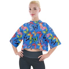 Bright Butterflies Circle In The Air Mock Neck Tee by SychEva