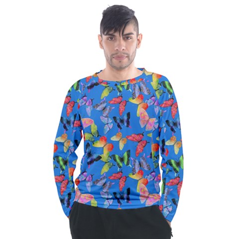 Bright Butterflies Circle In The Air Men s Long Sleeve Raglan Tee by SychEva