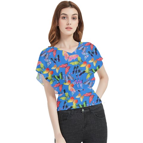 Bright Butterflies Circle In The Air Butterfly Chiffon Blouse by SychEva