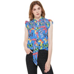 Bright Butterflies Circle In The Air Frill Detail Shirt by SychEva