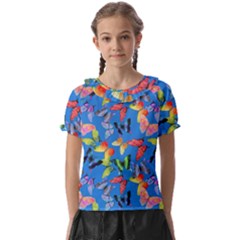 Bright Butterflies Circle In The Air Kids  Frill Chiffon Blouse by SychEva