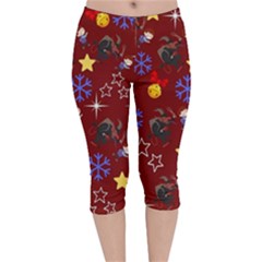 Krampus With Brat Red Velvet Capri Leggings  by NerdySparkleGoth