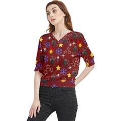 Krampus With Brat Red Quarter Sleeve Blouse