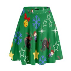 Krampus And Brat Green High Waist Skirt by NerdySparkleGoth