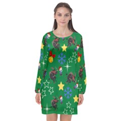 Krampus And Brat Green Long Sleeve Chiffon Shift Dress 