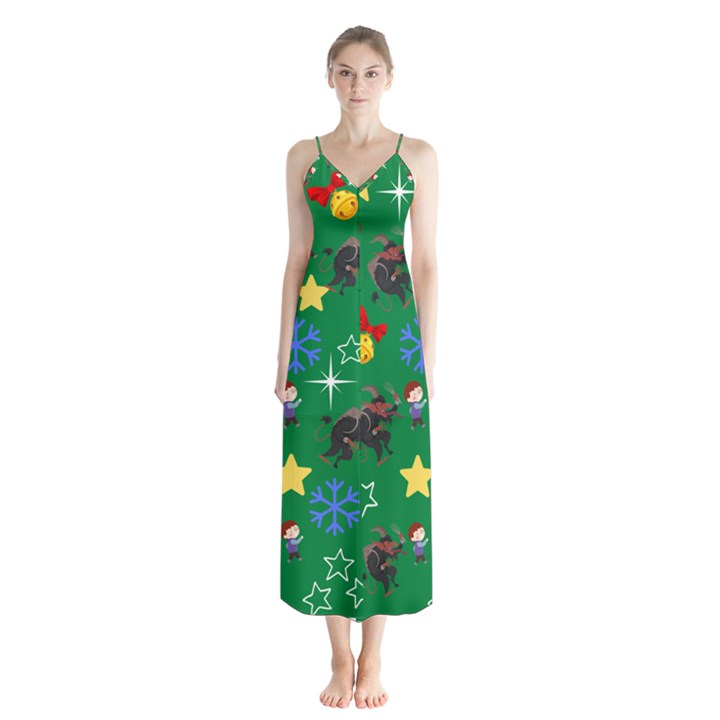 Krampus and Brat Green Button Up Chiffon Maxi Dress