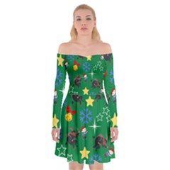 Krampus And Brat Green Off Shoulder Skater Dress