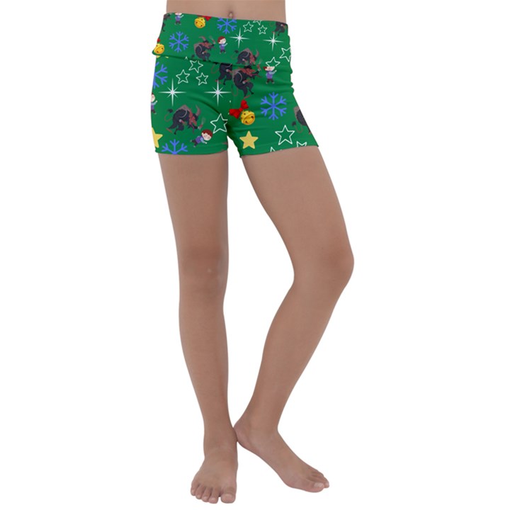 Krampus and Brat Green Kids  Lightweight Velour Yoga Shorts