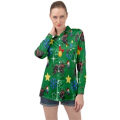 Krampus And Brat Green Long Sleeve Satin Shirt