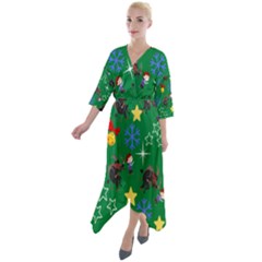 Krampus And Brat Green Quarter Sleeve Wrap Front Maxi Dress