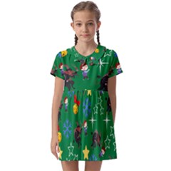 Krampus And Brat Green Kids  Asymmetric Collar Dress by NerdySparkleGoth