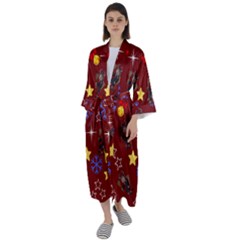 Krampus Kawaii Red Maxi Satin Kimono