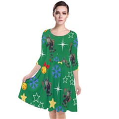 Krampus Kawaii Green Quarter Sleeve Waist Band Dress