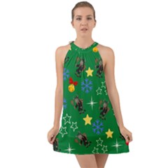 Krampus Kawaii Green Halter Tie Back Chiffon Dress