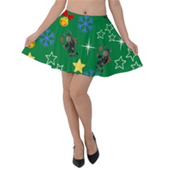 Krampus Kawaii Green Velvet Skater Skirt