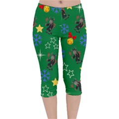 Krampus Kawaii Green Velvet Capri Leggings  by NerdySparkleGoth