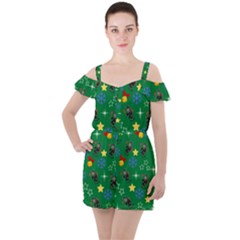 Krampus Kawaii Green Ruffle Cut Out Chiffon Playsuit