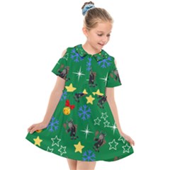 Krampus Kawaii Green Kids  Short Sleeve Shirt Dress by NerdySparkleGoth