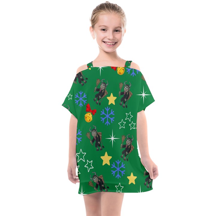 Krampus Kawaii Green Kids  One Piece Chiffon Dress