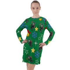 Krampus Kawaii Green Long Sleeve Hoodie Dress